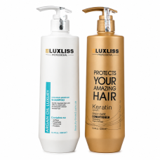 Набір DUO Luxliss Argan Moisture & Keratin Smooth — шампунь з аргановою олією + кератиновий кондиціонер для щоденного використання, 2×500 мл