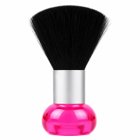 Щітка-змітка Beauty Tool волосся з шиї після стрижки для перукаря барбера прозоро рожевим тримачем, 10х5 см