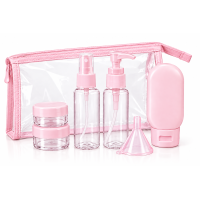 Дорожній набір ємностей для косметики Beauty Tools 9 предметів у прозорій косметичці, рожевий