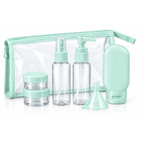 Дорожній набір ємностей для косметики Beauty Tools 9 предметів у прозорій косметичці, м'ятний