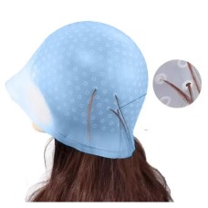 Професійна багаторазова силіконова шапочка для фарбування та мелірування волосся з гачком для колориста, блакитна