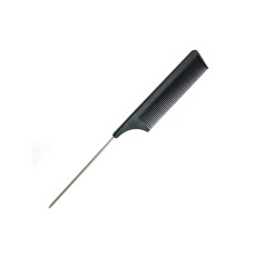 Тонкая карбоновая антистатическая расческа с металлическим кончиком, черная