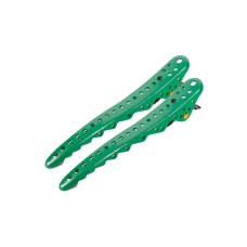 Перукарські кліпси-затискачі для волосся акула металічні 10,3 см зелені
