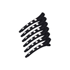 Затискач для волосся журавель перукарський пластиковий із силіконовою вставкою 110 мм чорний 6 шт/уп